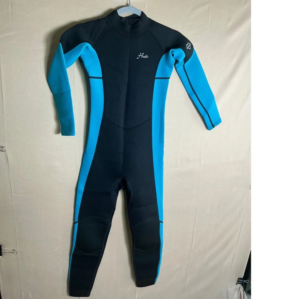 Hevto Kids 3/2mm Neoprene Full Wetsuit Youth Thermal Swimsuit Black Blue 12 Slim